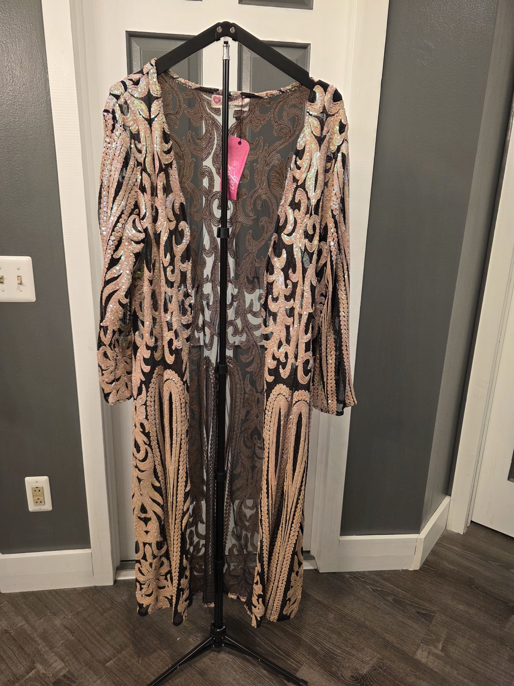 Southern Fried Chics The Royal Sequin Embroidered Long Duster Coat In Bubblegum